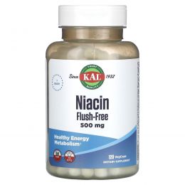 KAL, Ниацин, без смыва, 500 мг, 120 вегетарианских капсул