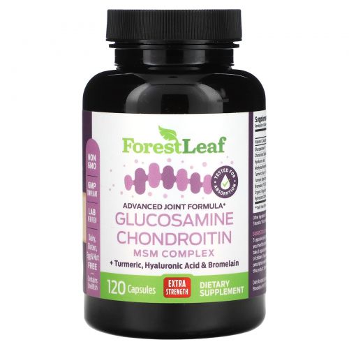 Forest Leaf, глюкозамин и хондроитин, повышенная сила действия, 120 капсул