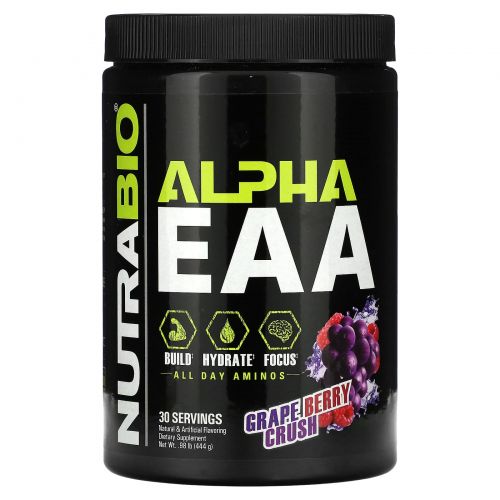 Nutrabio Labs, Alpha EAA, незаменимые аминокислоты, со вкусом винограда и ягод, 444 г (0,98 фунта)
