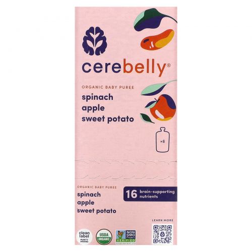 Cerebelly, Organic Baby Puree, Spinach, Apple, Sweet Potato, 6 Pouches, 4 oz (113 g) Each