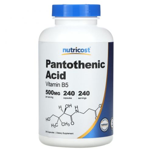 Nutricost, Пантотеновая кислота, 500 мг, 240 капсул