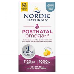 Nordic Naturals, Postnatal Omega-3, Lemon, 650 mg, 60 Soft Gels