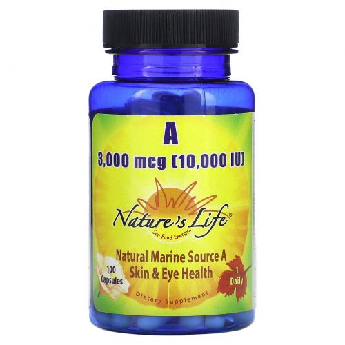 Nature's Life, Витамин A, 3000 мкг (10 000 МЕ), 100 капсул