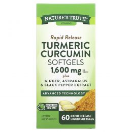 Nature's Truth, Turmeric Curcumin plus Ginger, Astragalus and Black Pepper Extract, 800 mg,  60 Rapid Release Liquid Softgels