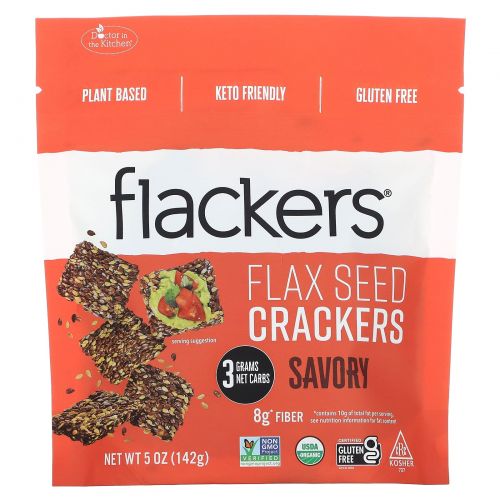 Flackers, крекеры из семян льна, пикантный, 142 г (5 унций)