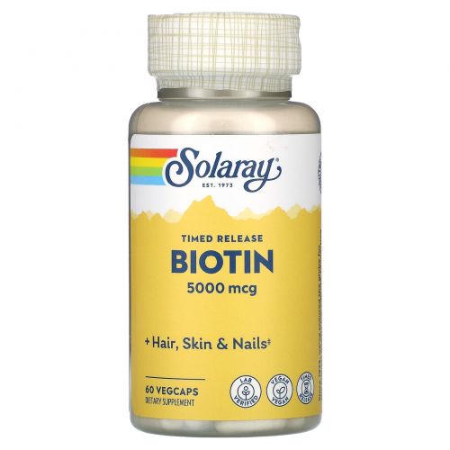 Solaray, Биотин, 5000 мкг, 60 вегетарианских капсул