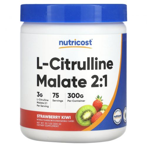 Nutricost, L-цитруллин малат 2:1 в порошке, со вкусом клубники и киви, 300 г (10,7 унции)