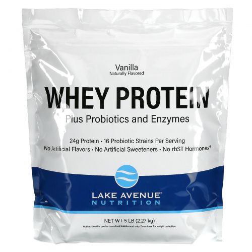 Lake Avenue Nutrition, Whey Protein + Probiotics, Vanilla Flavor, 5 lb (2270 g)