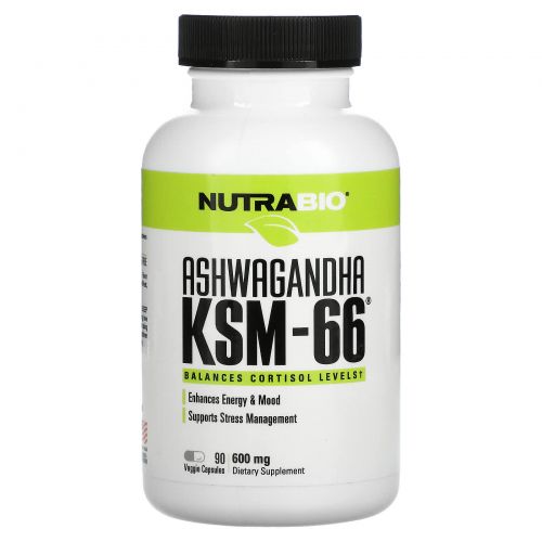 NutraBio Labs, Ашвагандха KSM-66, 600 мг, 90 растительных капсул