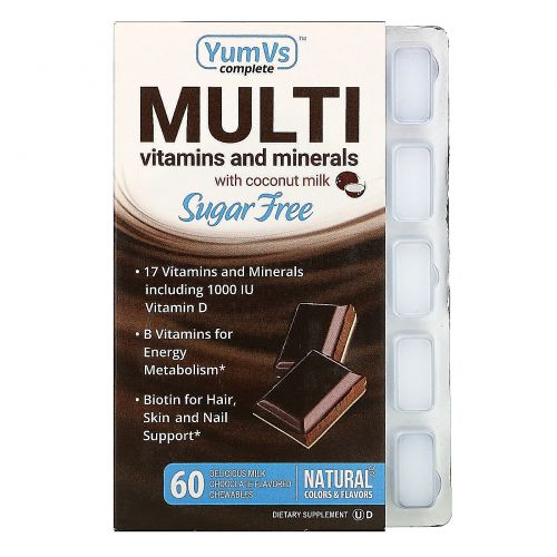 YumV's, Multi Vitamins and Minerals with Coconut Milk, Delicious Milk Chocolate Flavor, Sugar Free, 60 Chewables