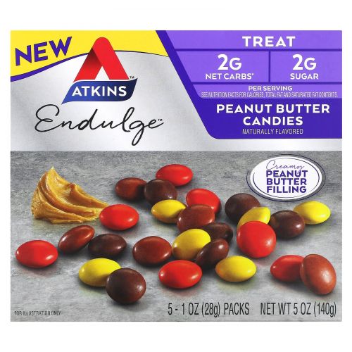 Atkins, Endulge, конфеты с арахисовой пастой, 5 батончиков по 28 г (1 унция)