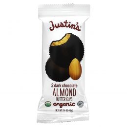 Justin's Nut Butter, Органический темный шоколад с миндальным маслом, 2 стакана, 40 г (1,4 унции)