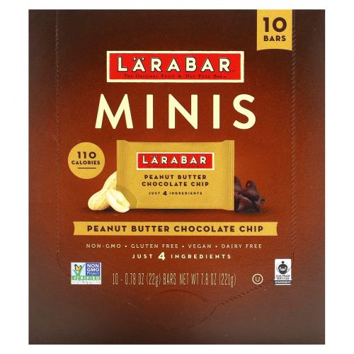 Larabar, Minis, арахисовая паста с шоколадной крошкой, 10 батончиков по 22 г (0,78 унции)