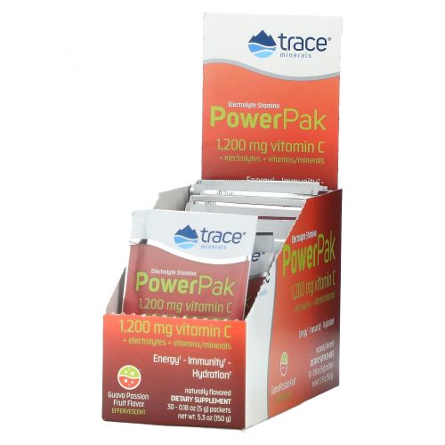 Trace Minerals Research, Electrolyte Stamina, Power Pak, Guava Passion Fruit Flavor, 1200 mg, 30 Packets, 0.18 oz (5.1 g) Each