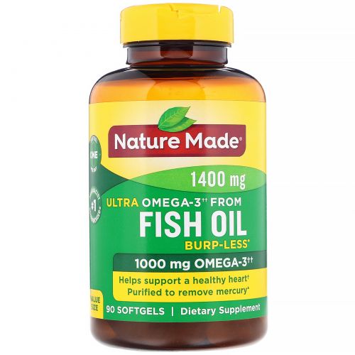 Nature Made, Ultra Omega-3, рыбий жир, 1400 мг, 90 мягких капсул