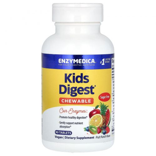 Enzymedica, Kids Digest, жевательные пищеварительные ферменты, фруктовый пунш, 90 жевательных таблеток