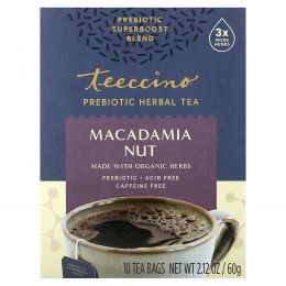 Teeccino, Prebiotic Herbal Tea, Organic Macadamia Nut, Caffeine Free, 10 Tea Bags, 2.12 oz (60 g)