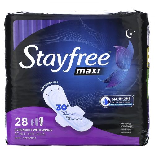 Stayfree, Maxi, Overnight with Wings`` 28 подушечек