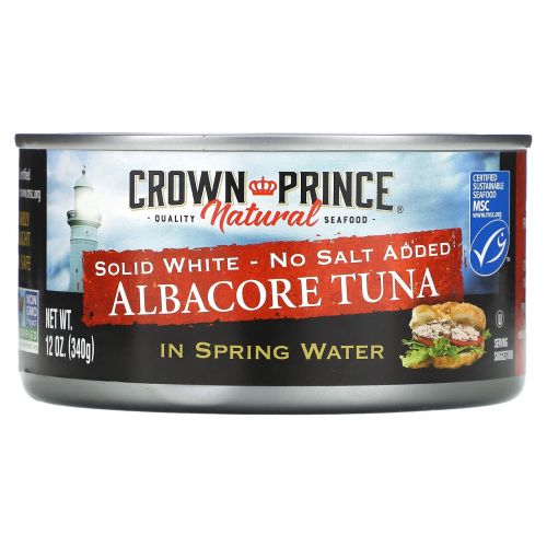 Crown Prince Natural, Albacore Tuna, Solid White-No Salt Added , 12 oz (340 g)