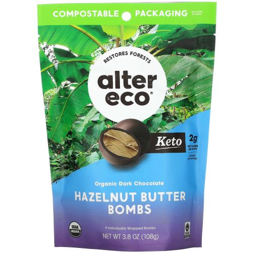 Alter Eco, Organic Dark Chocolate Hazelnut Butter Bombs, 3.8 oz ( 108 g)