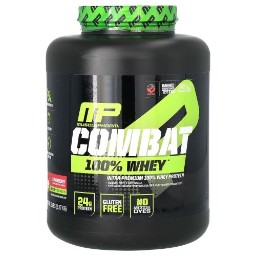 MusclePharm, Combat, 100% сывороточный протеин, со вкусом клубники, 2,27 кг (5 фунтов)