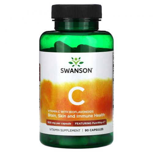 Swanson, витамин C с биофлавоноидами, 500 мг, 90 капсул