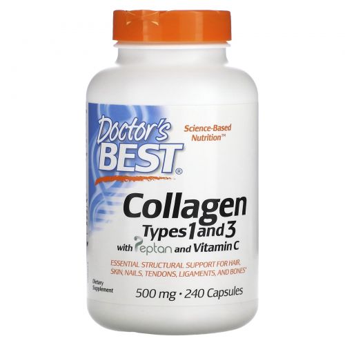 Doctor's Best, Collagen, Types 1 and 3 with Peptan, 500 mg, 240 Capsules
