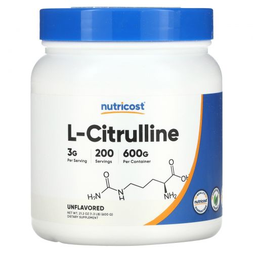 Nutricost, L-цитруллин в порошке, без добавок, 600 г (1,3 фунта)