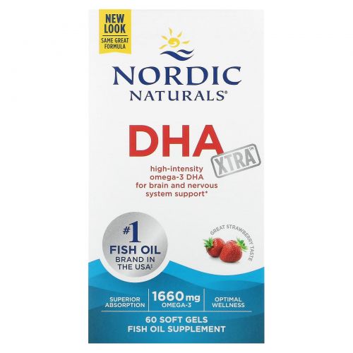 Nordic Naturals, DHA Xtra, Strawberry, 1000 mg, 60 Softgels