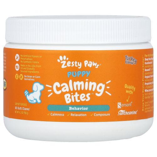 Zesty Paws, Calming Bites, для щенков, для поведения, для всех возрастов, с индейкой, 90 жевательных таблеток