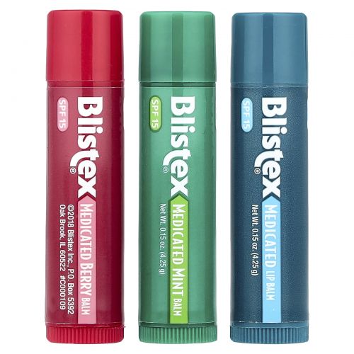 Blistex, Лечебный бальзам для губ, SPF 15, мята, ягоды, классический, 3 шт. В упаковке, 4,25 г (0,15 унции)