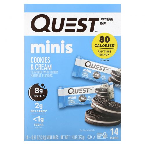 Quest Nutrition, Протеиновые мини-батончики, печенье и крем, 14 батончиков, 23 г (0,81 унции) каждый