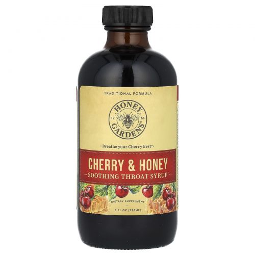 Honey Gardens, успокаивающий сироп для горла, вишня и мед, 236 мл (8 жидк. унций)