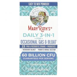 MaryRuth's, средство 3 в 1 для ежедневного приема, от эпизодических газообразования и вздутия живота, без вкусовых добавок, 60 млрд КОЕ, 15 г (0,5 унции)