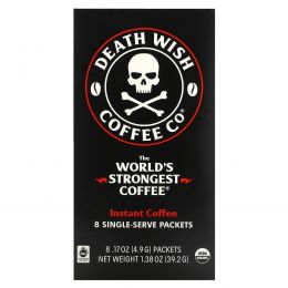 Death Wish Coffee, The World's Strongest Coffee, растворимый кофе, темная обжарка, 8 порционных пакетиков по 4,9 г (17 унций)