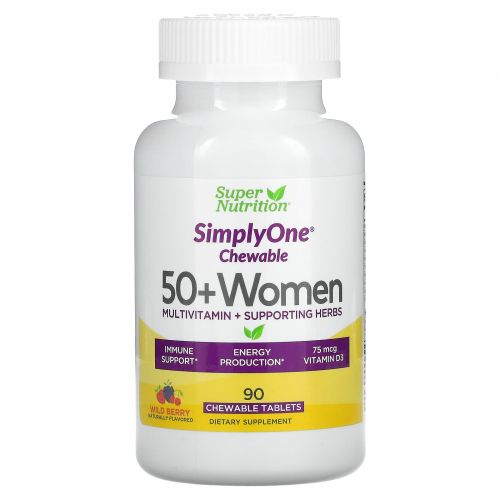 Super Nutrition, SimplyOne, Women 50+ Triple Power Multivitamin, Wild-Berry Flavor, 90 Chewable Tablets