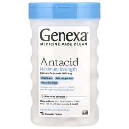 Genexa LLC, антацид максимальной силы, органические ягоды и ваниль, 1000 мг, 72 жевательные таблетки