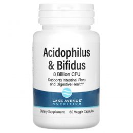 Lake Avenue Nutrition, Пробиотики Acidophilus и Bifidus, 8 млрд КОЕ, 60 растительных капсул