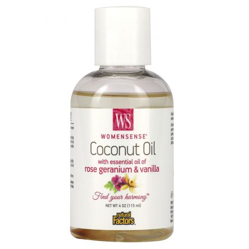 Natural Factors, WomenSense, Coconut Oil with Essential Oil of Rose Geranium & Vanilla, 4 oz (115 ml)