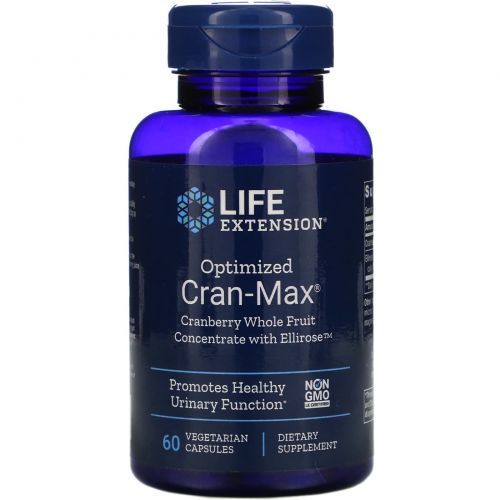 Life Extension, Оптимизированный Cran-Max, концентрат цельных плодов клюквы с экстрактом гибискуса, 60 вегетарианских капсул