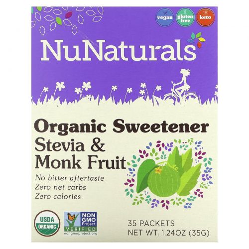 NuNaturals, Organic Sweetener, Stevia and Monk Fruit, 35 Packets, 1.24 oz (35 g)