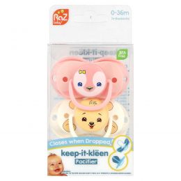 RaZbaby, Соска-пустышка Keep-It-Kleen, для 0–36 мес, Penguin & Bear, 2 шт.