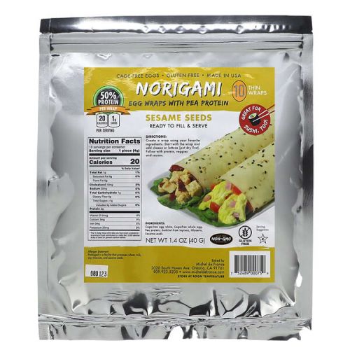 Norigami, Яичные обертки с гороховым протеином, семена кунжута, 10 тонких оберток, 40 г (1,4 унции)