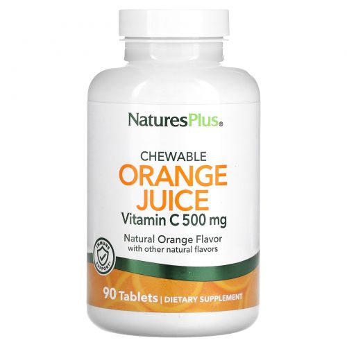 NaturesPlus, жевательный апельсиновый сок, витамин C, натуральный апельсин, 500 мг, 90 таблеток
