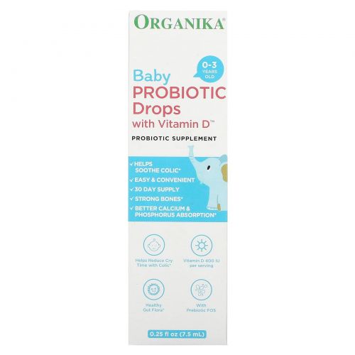 Organika, Детские пробиотические капли с витамином D, для детей 0–3 лет, 7,5 мл (0,25 жидк. Унции)