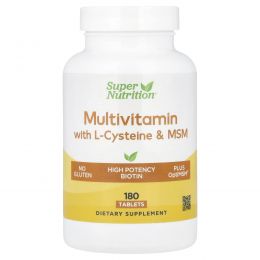 Super Nutrition, мультивитамины с L-цистеином и МСМ, 180 таблеток