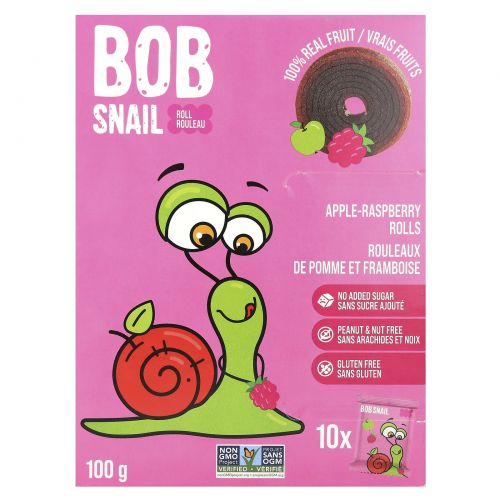 Bob Snail, фруктовые рулетики, яблоко и малина, 10 рулетов по 10 г (0,35 унции)