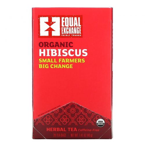 Equal Exchange, Organic Hibiscus Herbal Tea, Caffeine-Free, 20 Tea Bags, 1.41 oz (40 g)