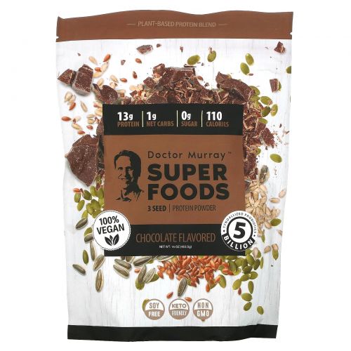 Dr. Murray's, Super Foods, 3 Seed Protein Powder, Chocolate, 16 oz (453.5 g)