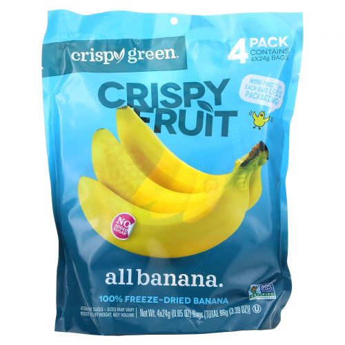 Crispy Green, Crispy Fruit, полностью банановый продукт, 4 пакетика по 24 г (0,85 унции)